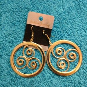 Gold Tone Swirl Dangle Earrings
